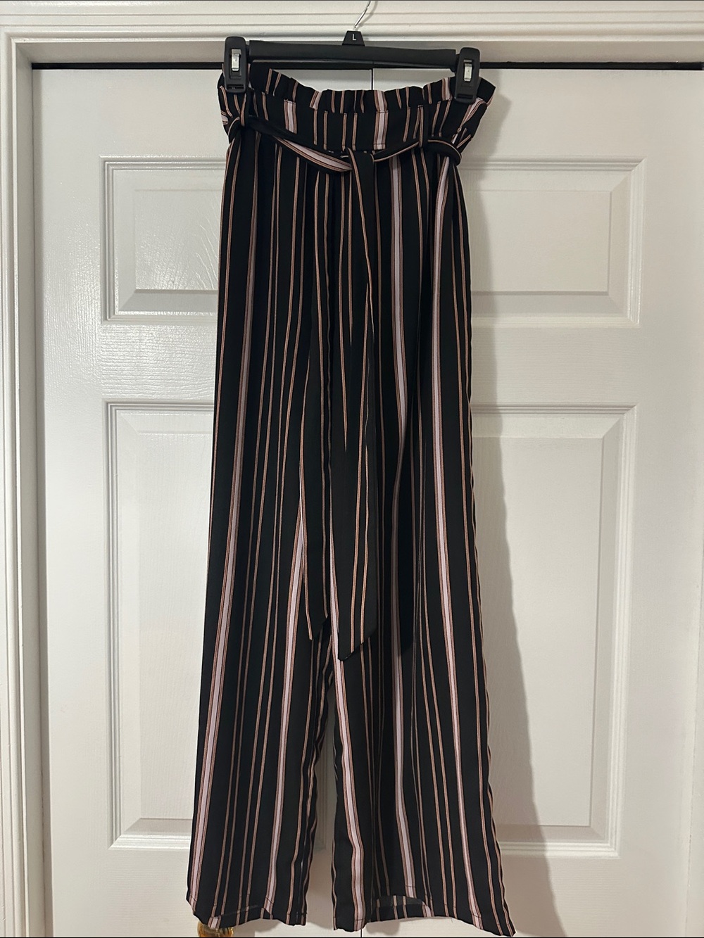 Xhilaration Black Wide-Leg Pants with Pink & Tan Stripes